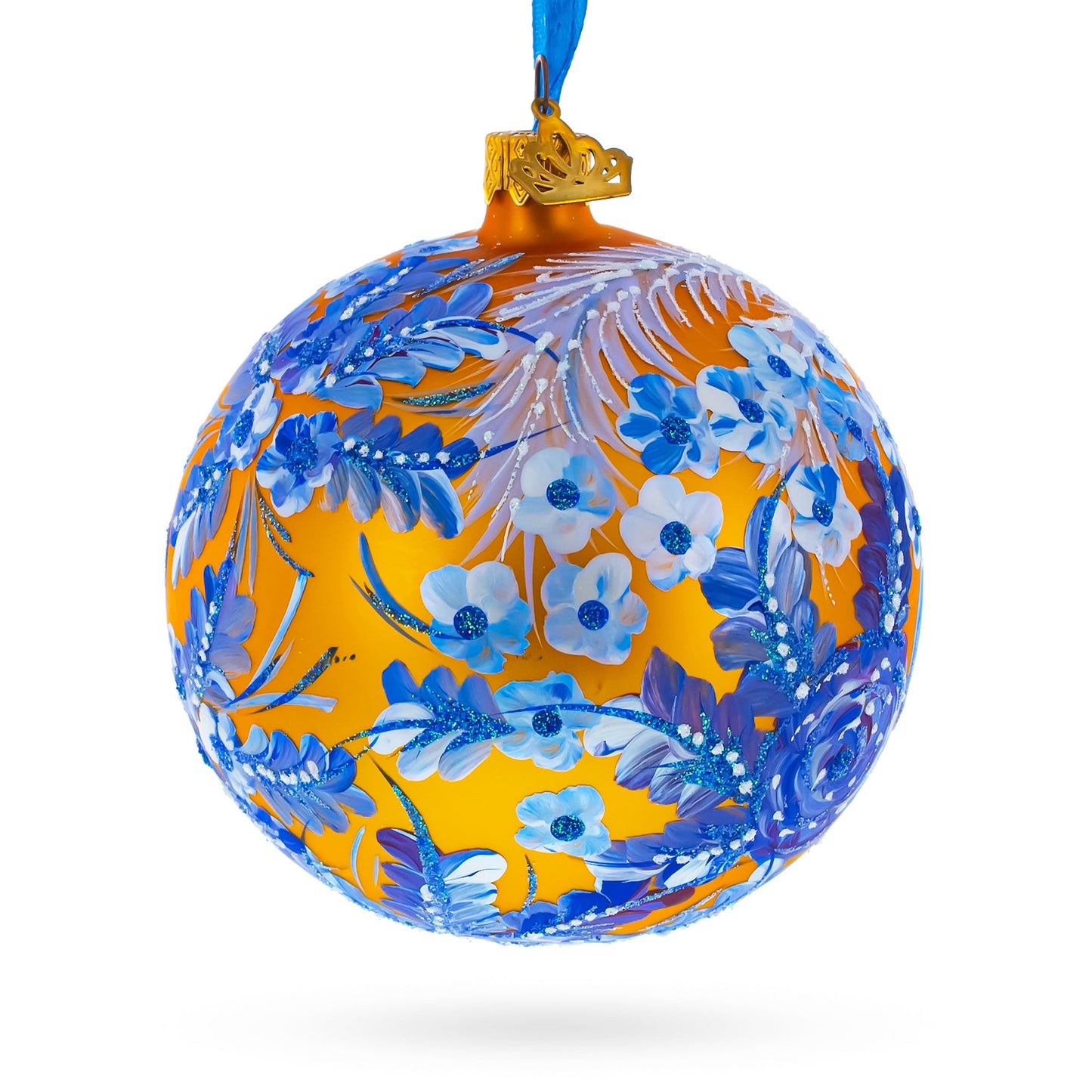 Firebird Amidst Hyacinth Flowers Glass Ball Christmas Ornament