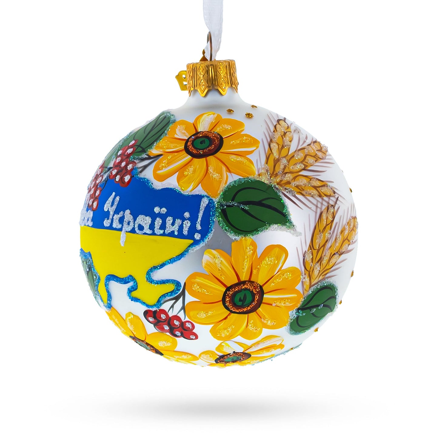 National Map of Ukraine Glass Ball Christmas Ornament 4 Inches