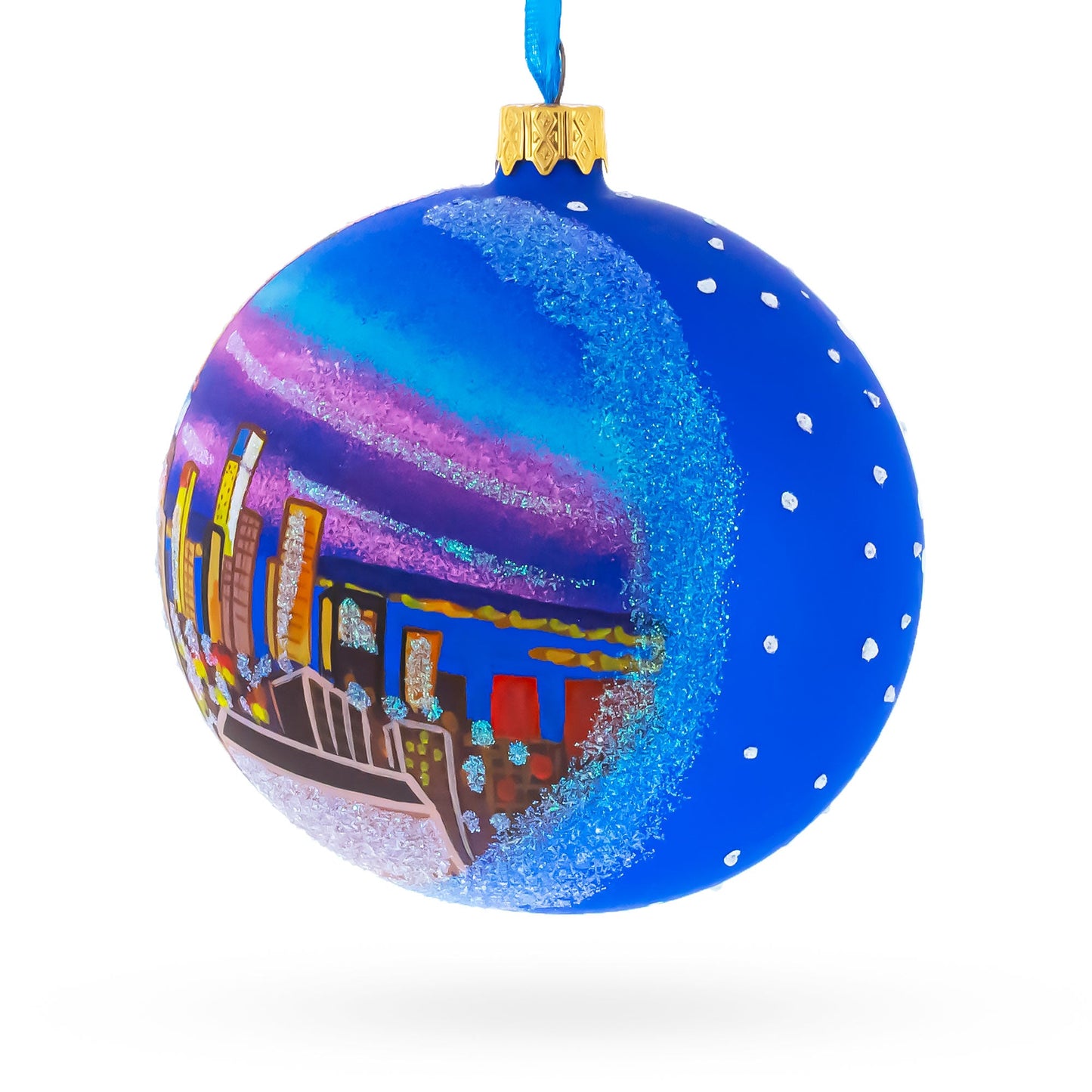 New York City at Night Glass Ball Christmas Ornament 4 Inches