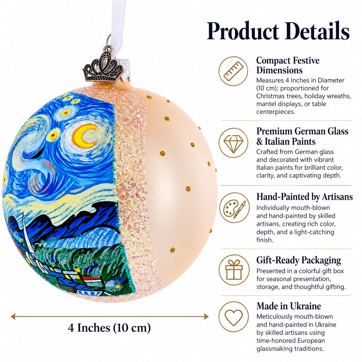 1880 'The Starry Night' by Vincent van Gogh Glass Ball Christmas Ornament 4 Inches