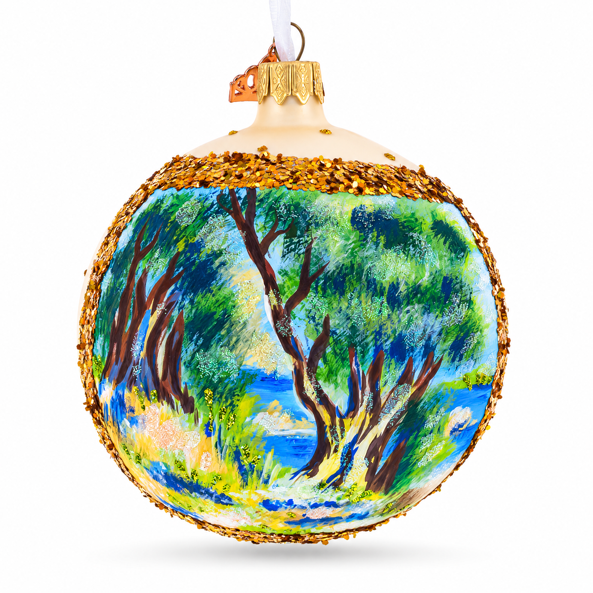 1883 Pierre-Auguste Renoir "Landscape on the Coast, near Menton" Glass Ball Christmas Ornament 4 Inches