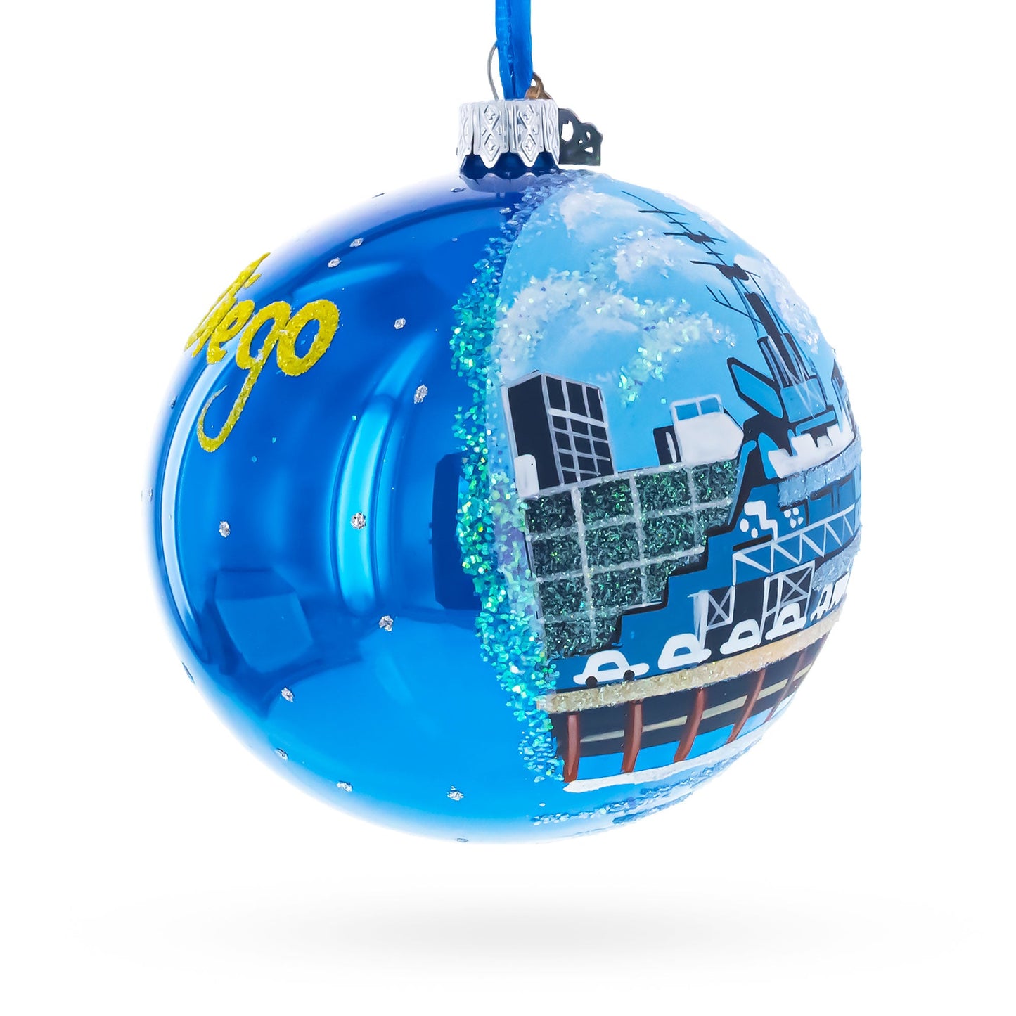 USS Midway Museum, San Diego, California, USA Glass Ball Christmas Ornament 4 Inches