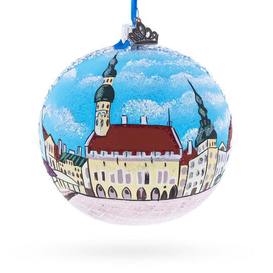 Old Town, Tallin, Estonia Glass Ball Christmas Ornament 4 Inches
