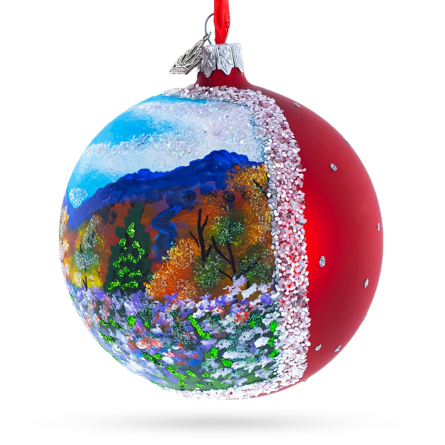 Floral Meadow Painting Glass Ball Christmas Ornament 4 Inches