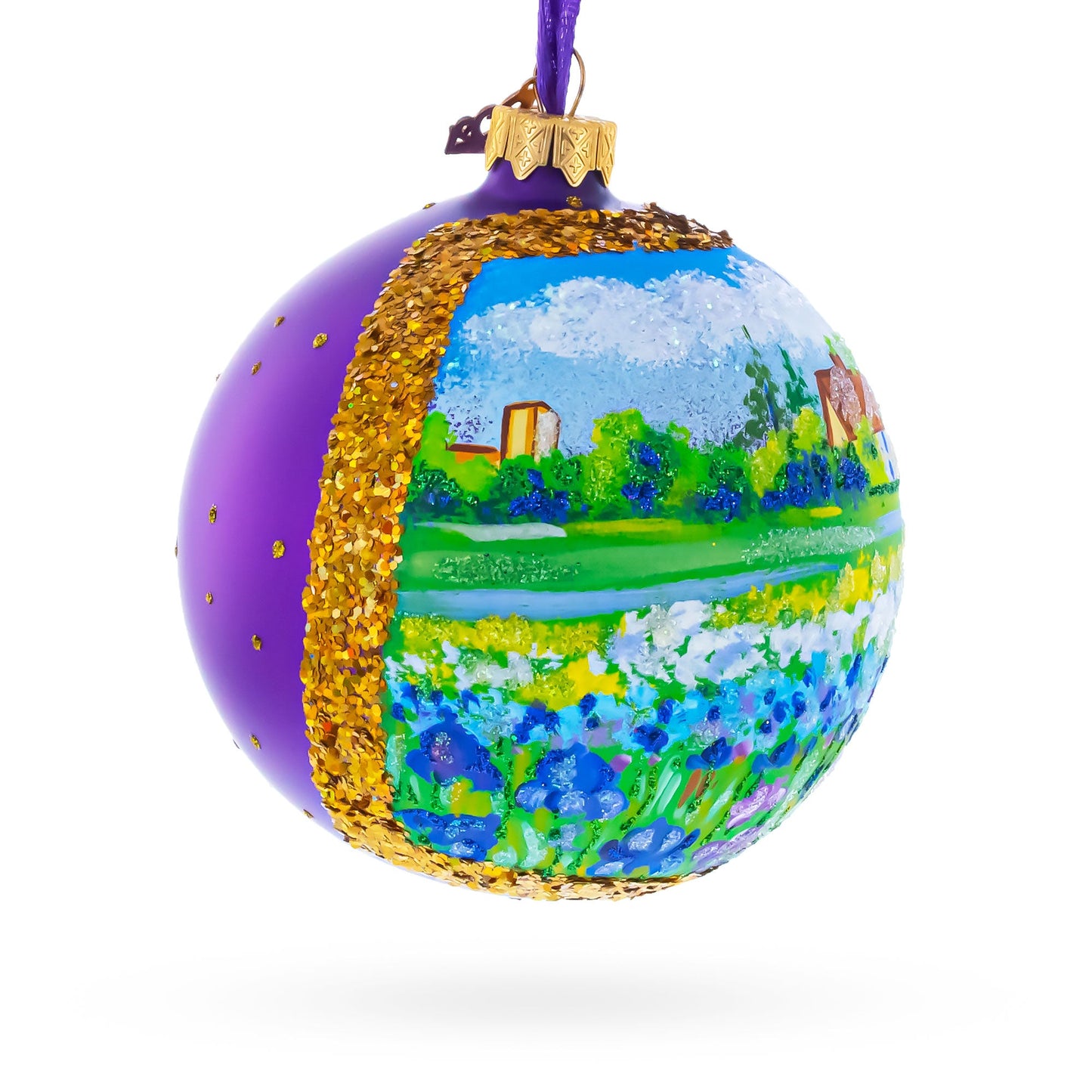 Iris Field Painting Glass Ball Christmas Ornament 4 Inches