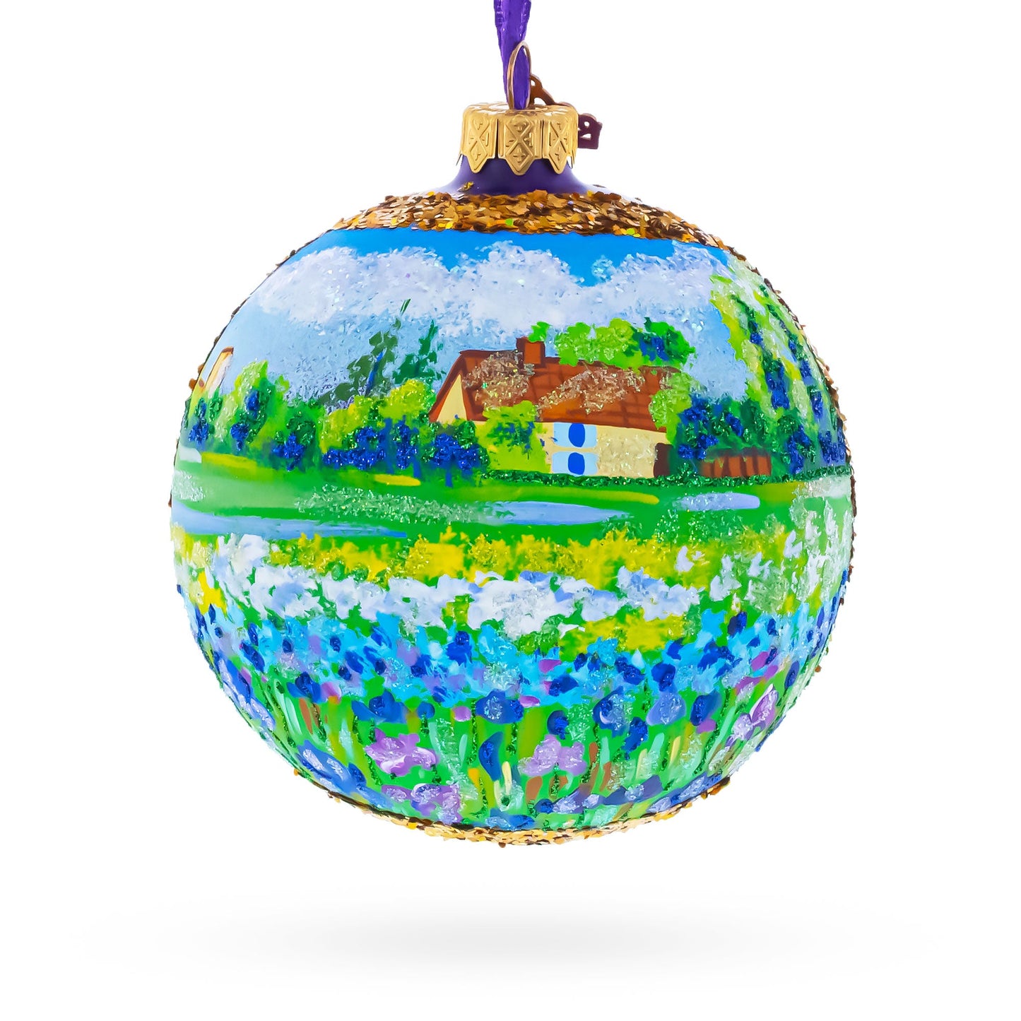 Iris Field Painting Glass Ball Christmas Ornament 4 Inches