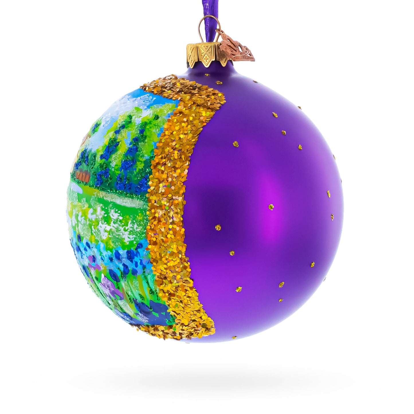 Iris Field Painting Glass Ball Christmas Ornament 4 Inches