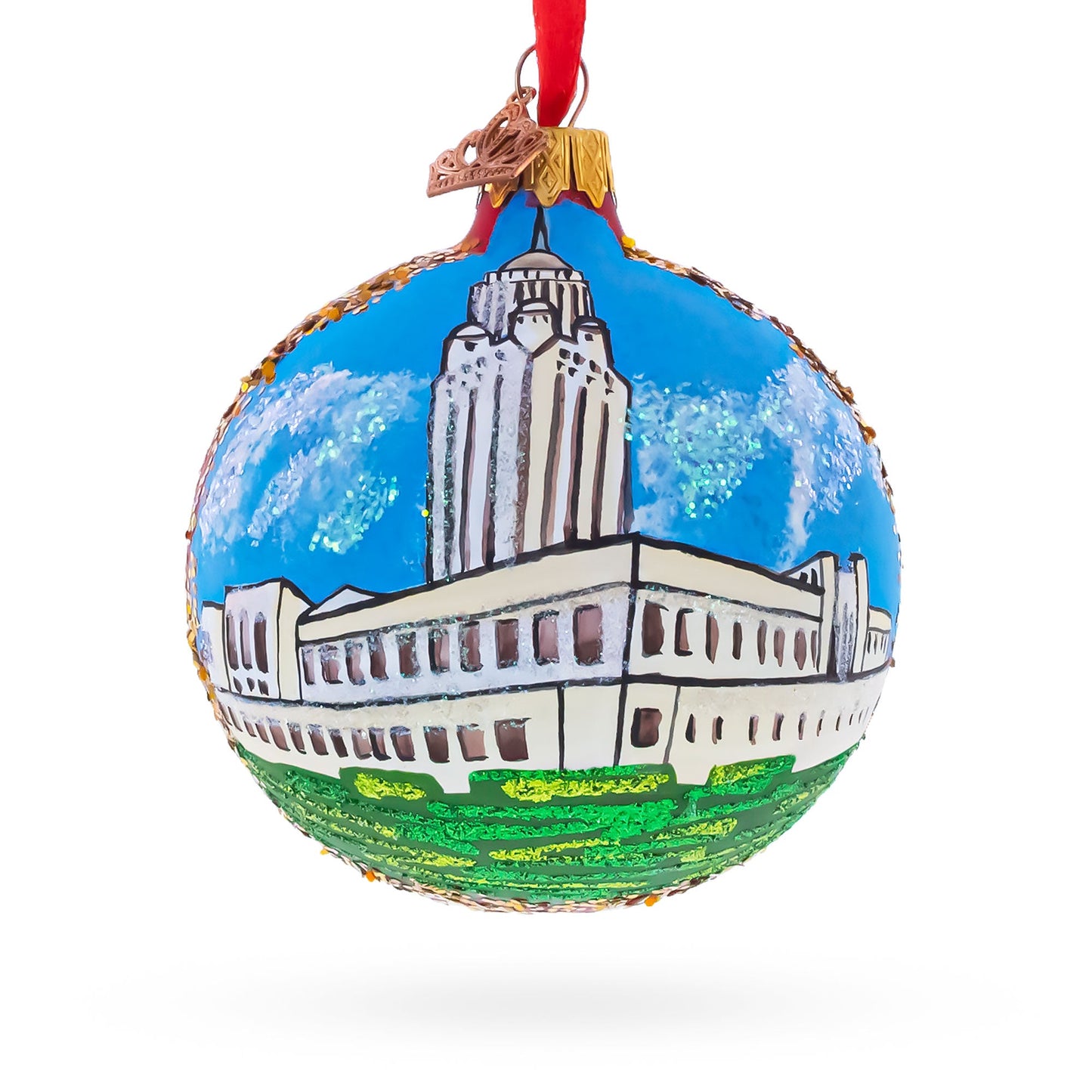 Nebraska State Capitol,  Lincoln, Nebraska, USA Glass Ball Christmas Ornament 3.25 Inches