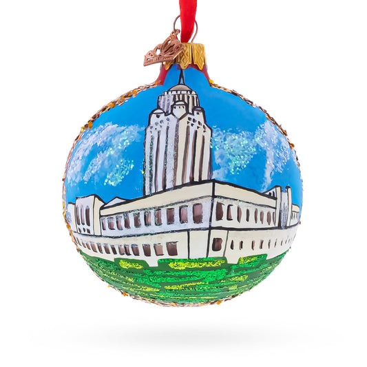 Nebraska State Capitol,  Lincoln, Nebraska, USA Glass Ball Christmas Ornament 3.25 Inches