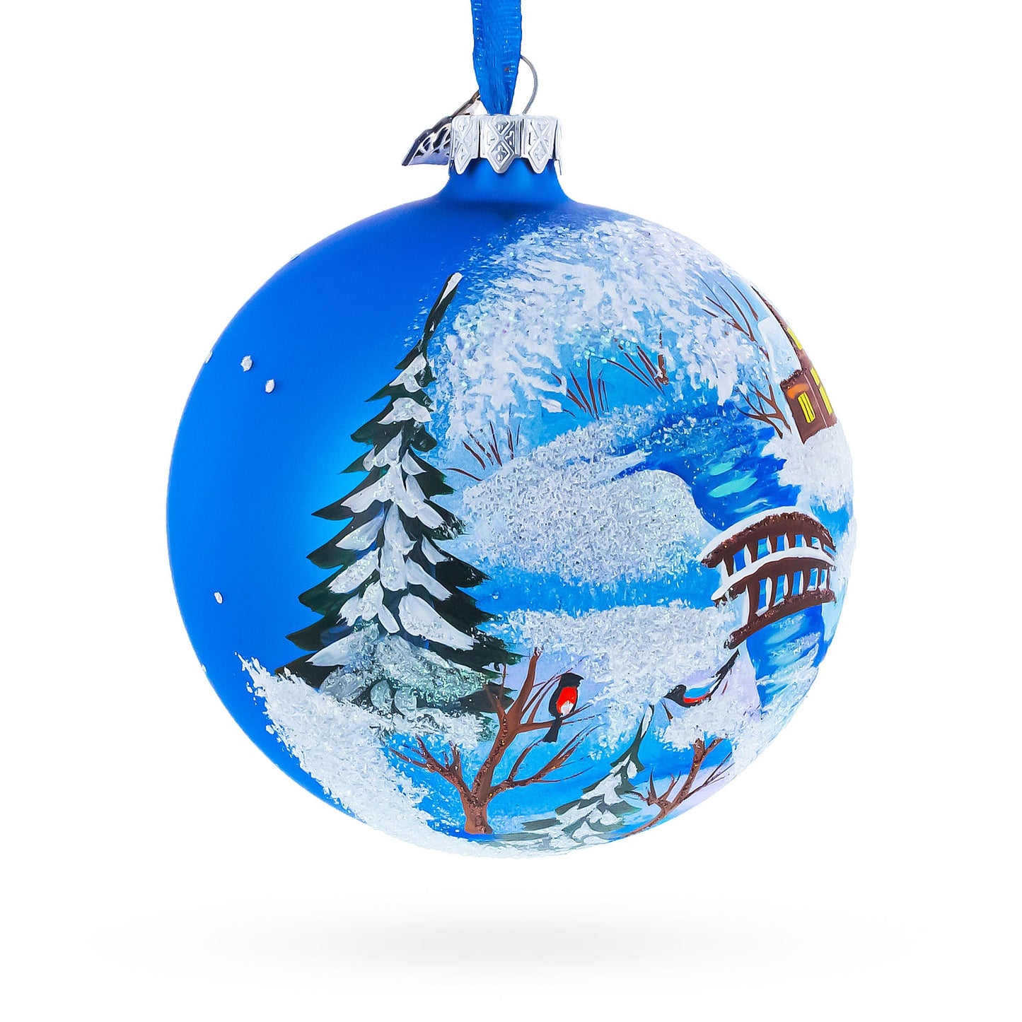 Winter Village by the River Glass Ball Christmas Ornament 4 Inches