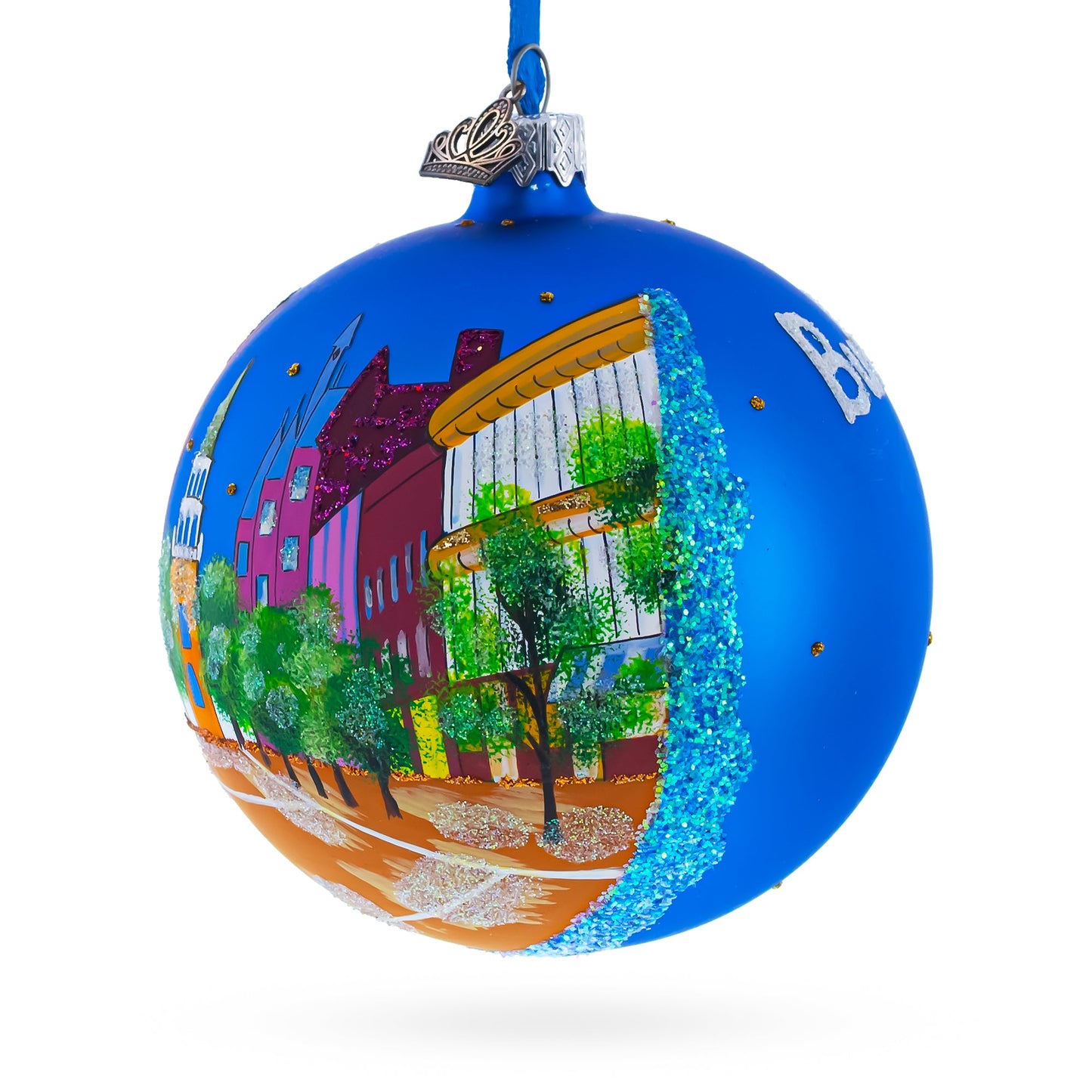 Church Street Marketplace, Burlington, Vermont, USA Glass Ball Christmas Ornament 4 Inches