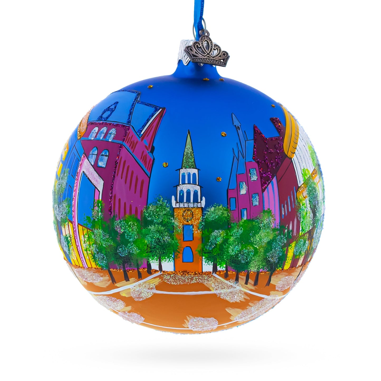 Church Street Marketplace, Burlington, Vermont, USA Glass Ball Christmas Ornament 4 Inches