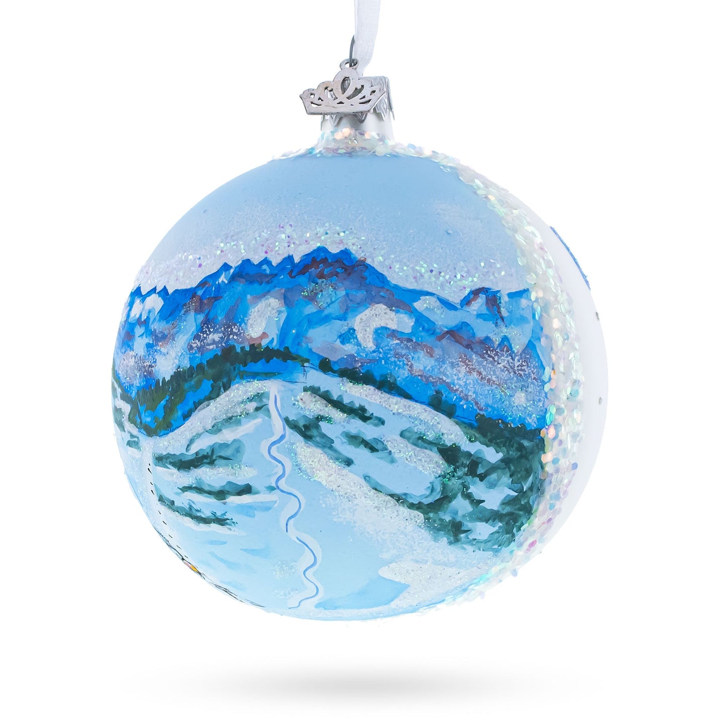 Les Portes du Soleil Ski Resort, Switzerland and France Glass Christmas Ornament