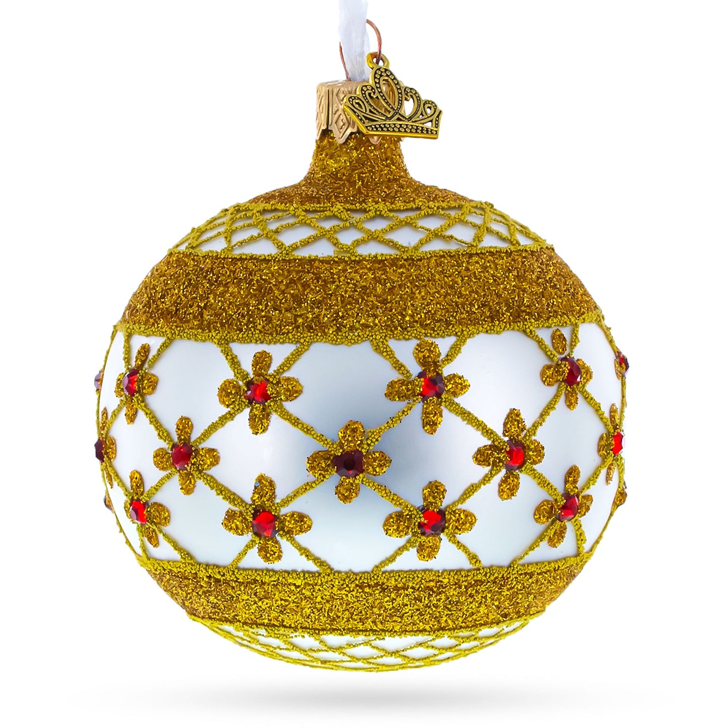 Red Jewels on Silver Glass Ball Christmas Ornament