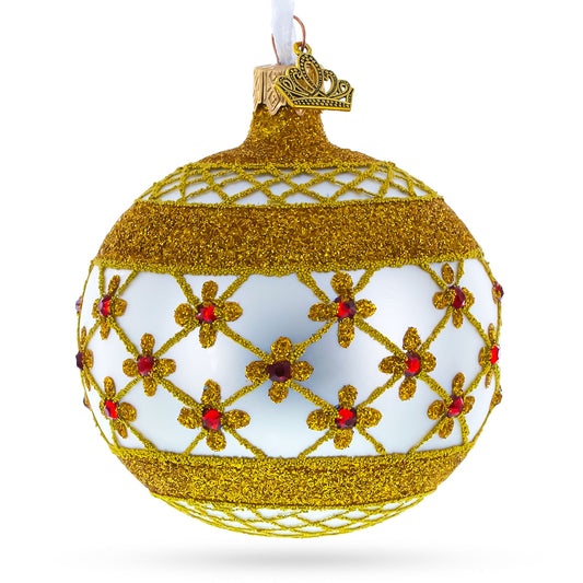 Red Jewels on Silver Glass Ball Christmas Ornament