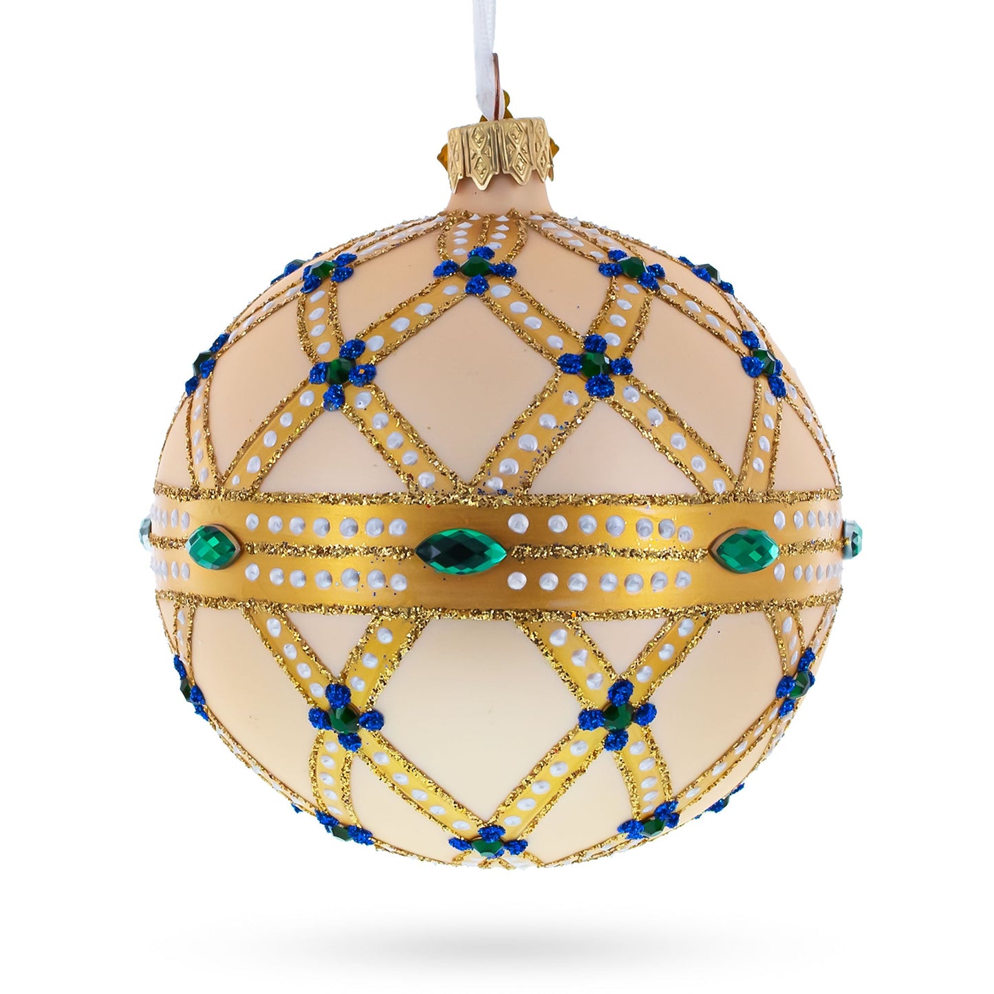 Green Jewels on Champagne Glass Ball Christmas Ornament
