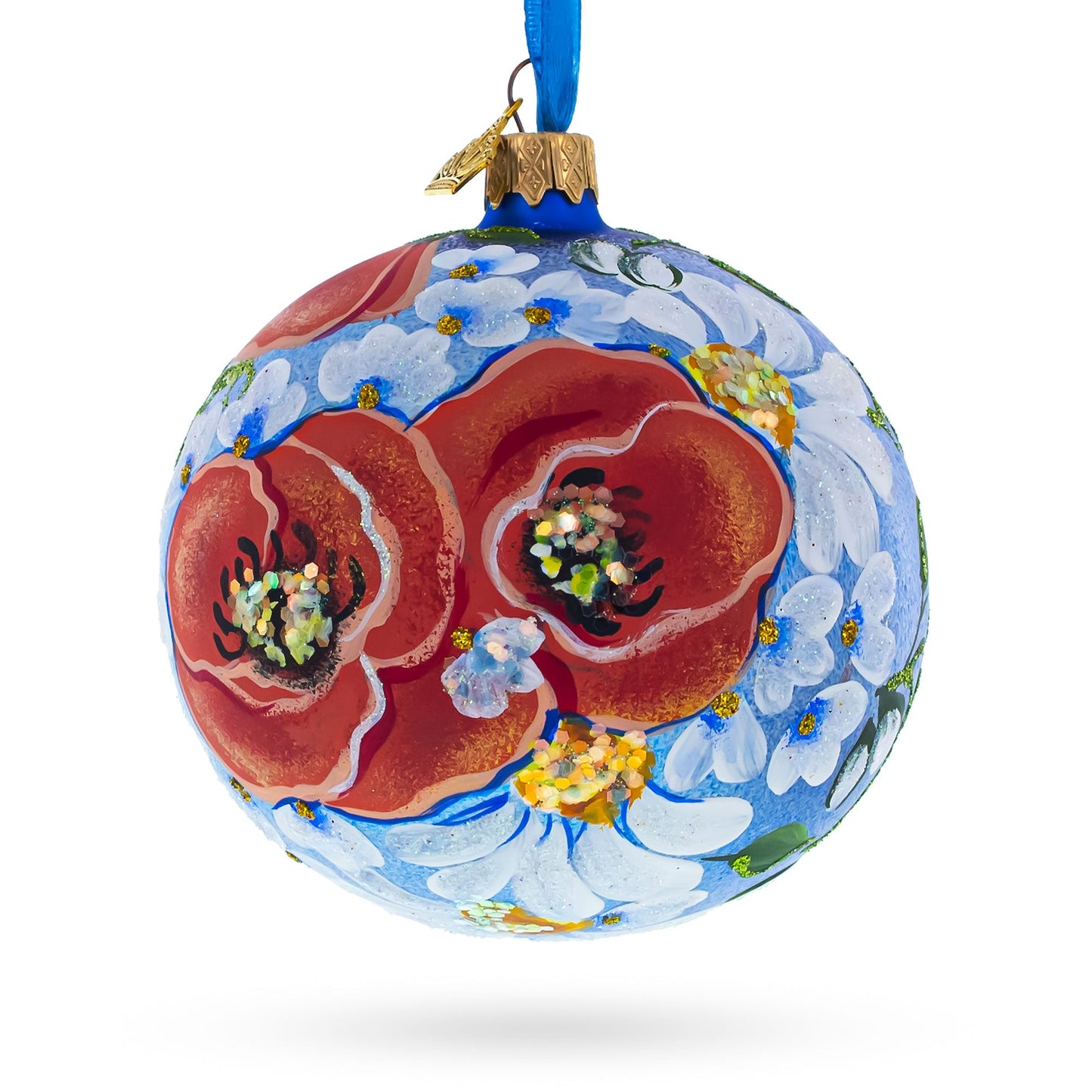 Poppies and Chamomiles Glass Ball Ornament