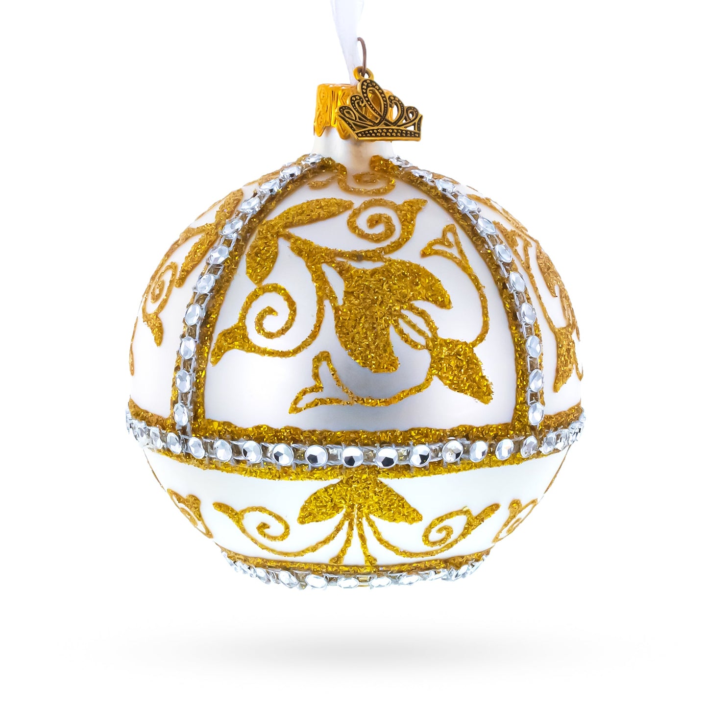 Jeweled Golden Chandelier on Silver Glass Ball Christmas Ornament 3.25 Inches