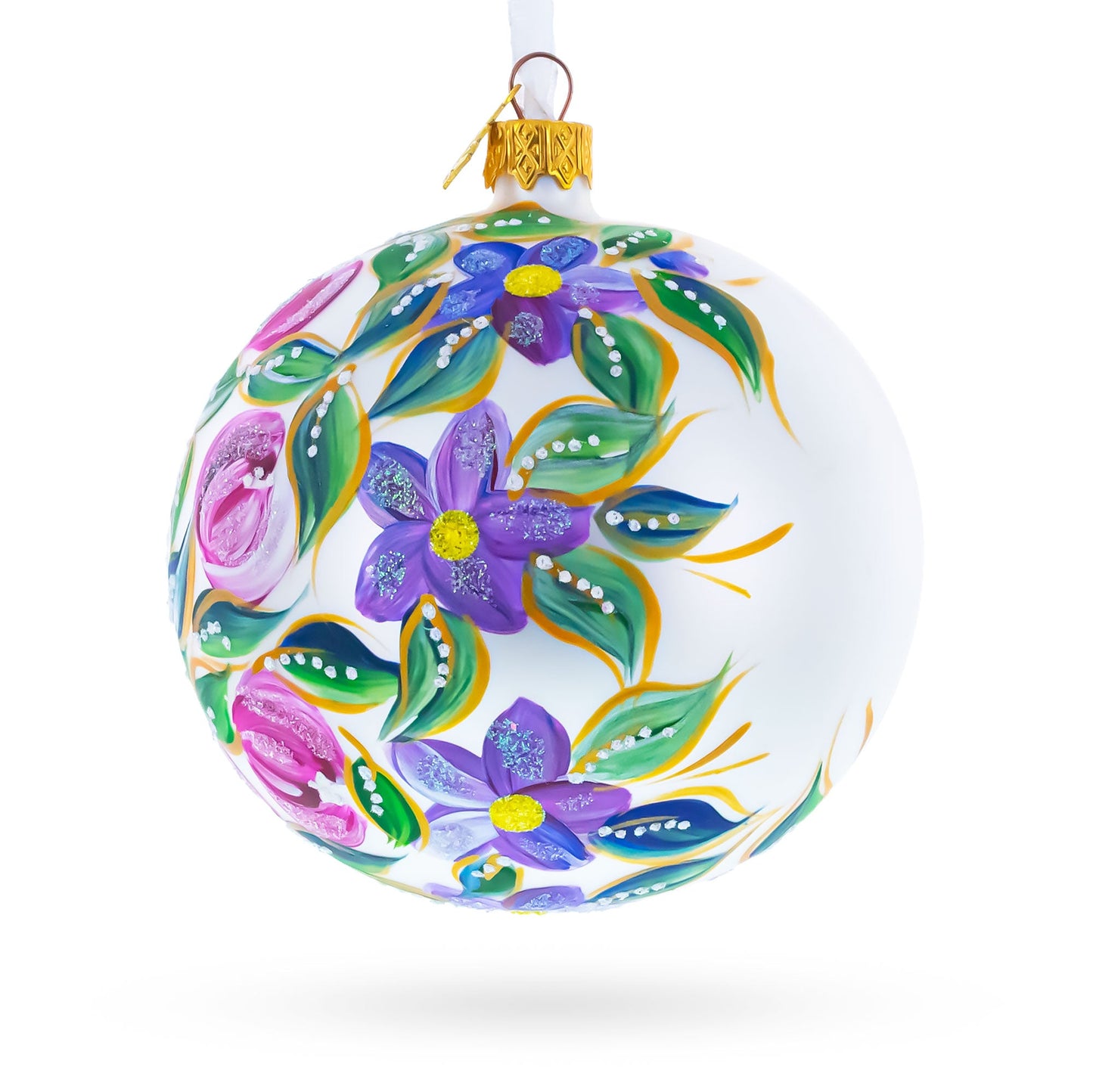 Blue Bird on White Glass Ball Christmas Ornament 4 Inches