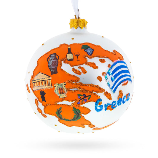 Greece Landmarks and Symbols Glass Ball Christmas Ornament 4 Inches