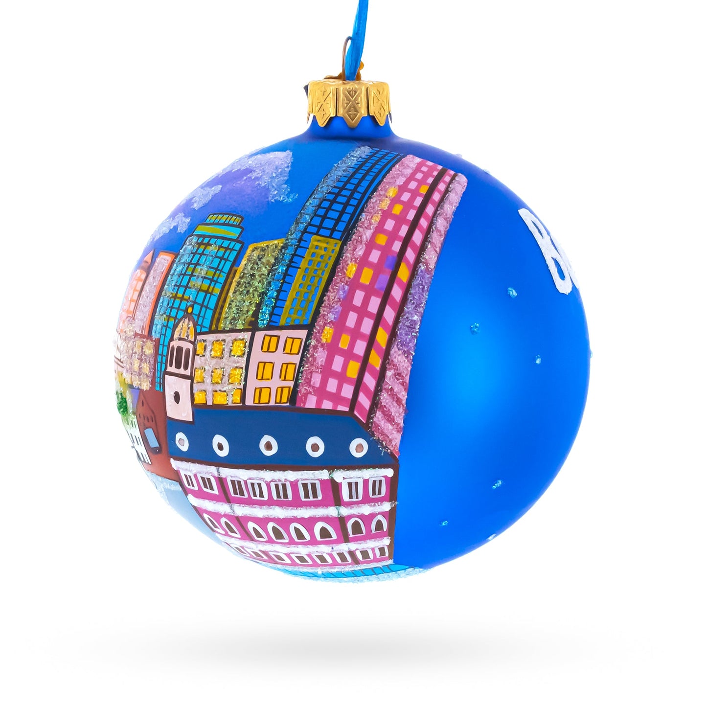 Boston, Massachusetts, USA Glass Ball Christmas Ornament 4 Inches