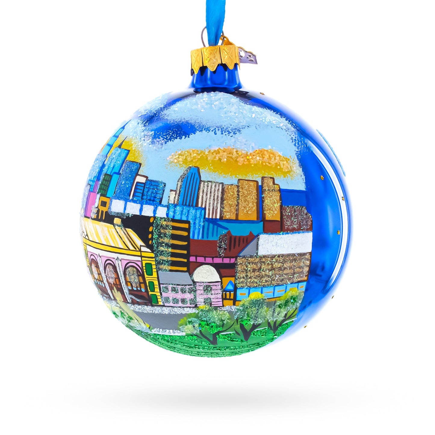 Downtown of Kansas City, Missouri Glass Ball Christmas Ornament 4 Inches