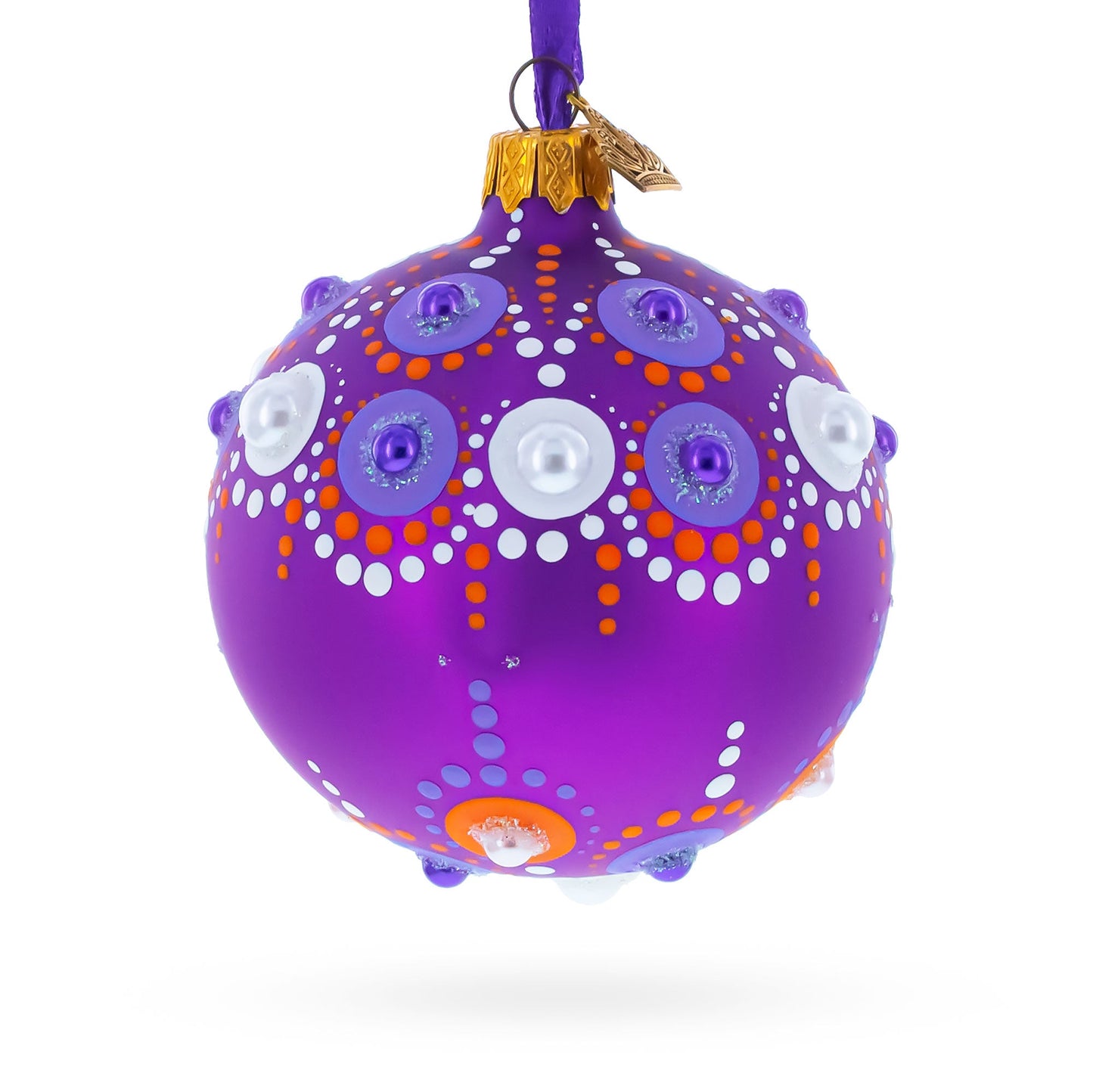 Purple Majesty with Silver Accents Geometric Glass Ball Christmas Ornament 3.25 Inches