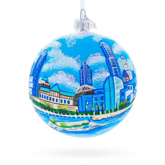 Cityscape of Cleveland, Ohio Glass Ball Christmas Ornament