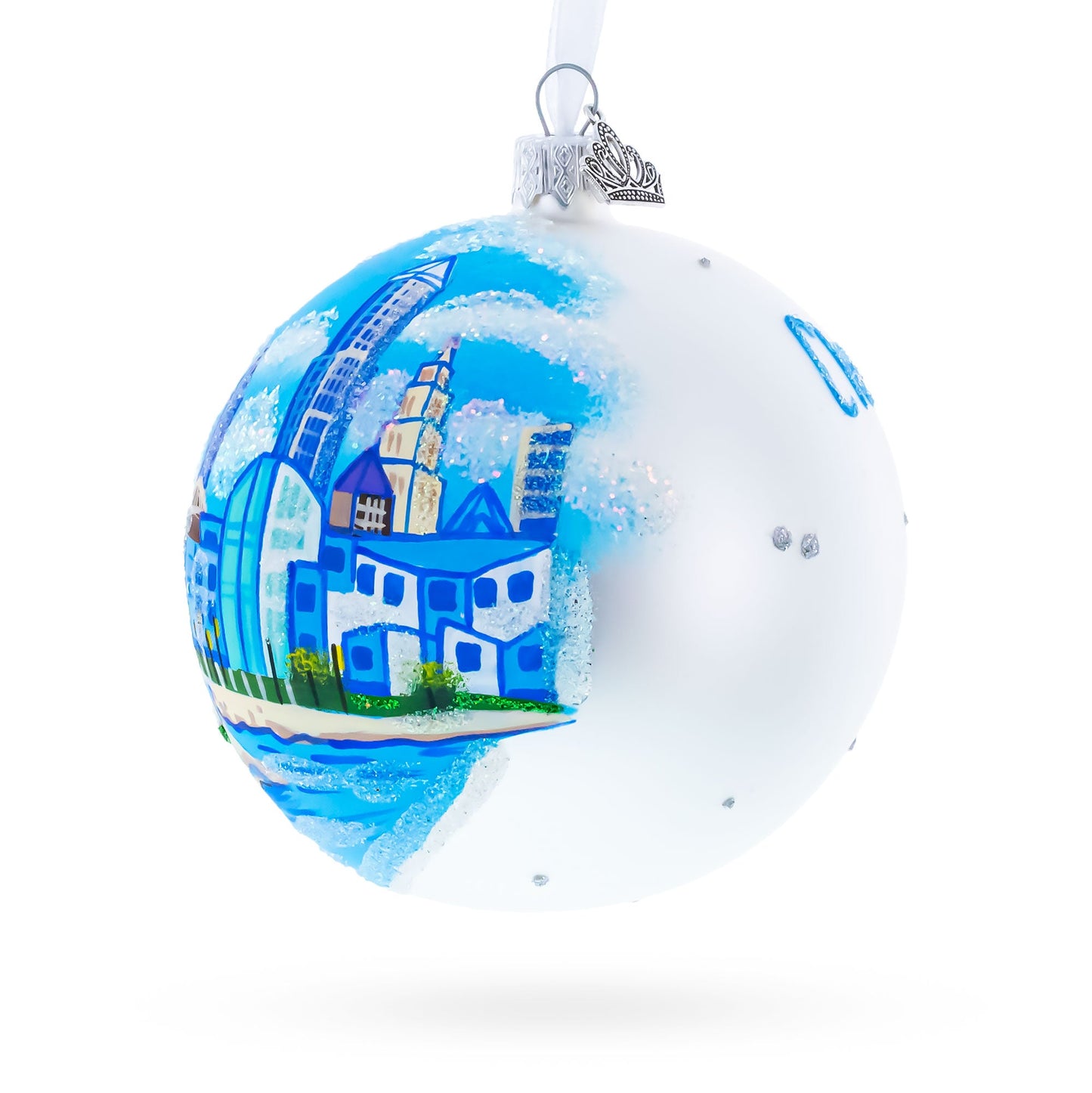 Cityscape of Cleveland, Ohio Glass Ball Christmas Ornament