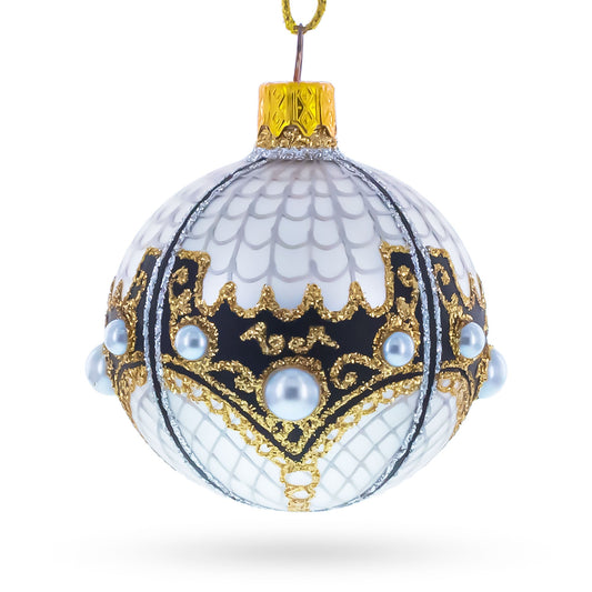 Mother Of Pearl on Gold Filigree Glass Ball Christmas Ornament 2.4 Inches