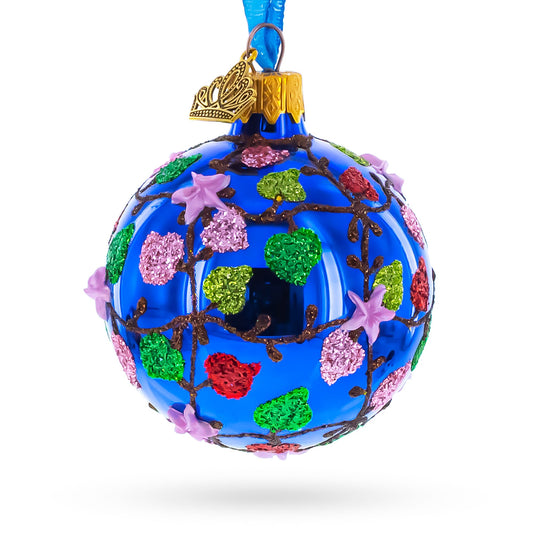 Vibrant Pink Heart Vines with 3D Roses Glass Ball Christmas Ornament 2.4 Inches