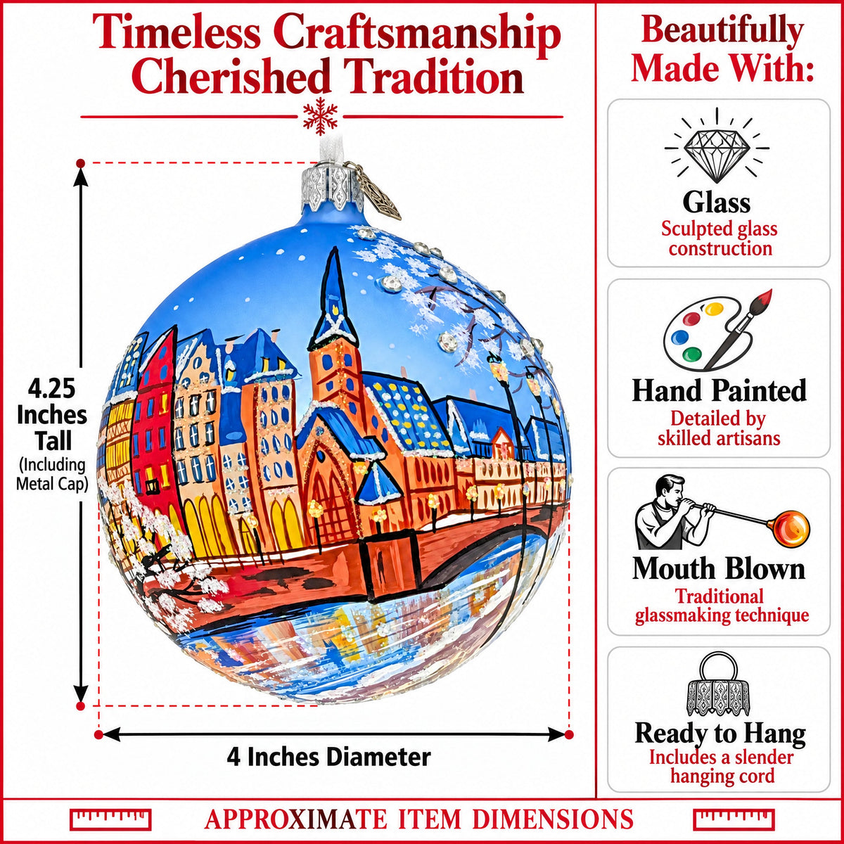 Strasbourg, France Cityscape Translucent Glass Ball Christmas Ornament