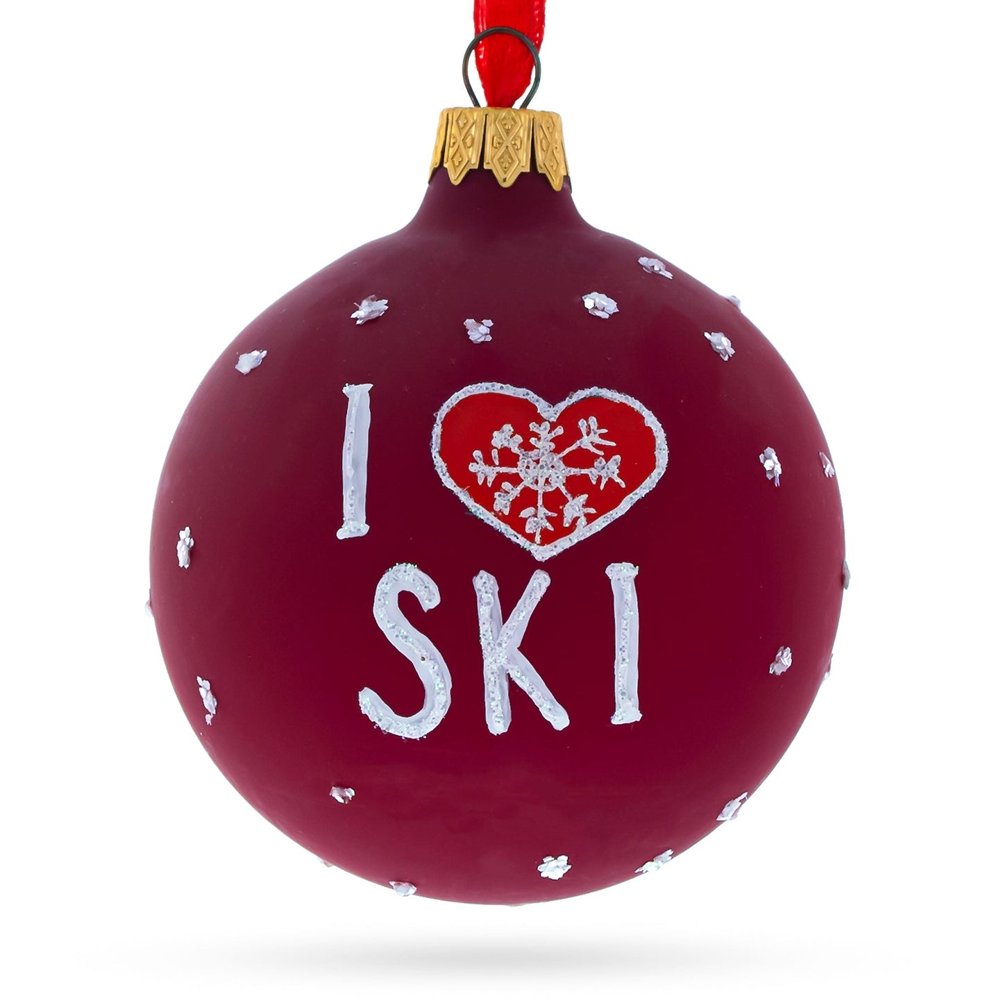 I Love to Ski Glass Ball Christmas Ornament 3.25 Inches