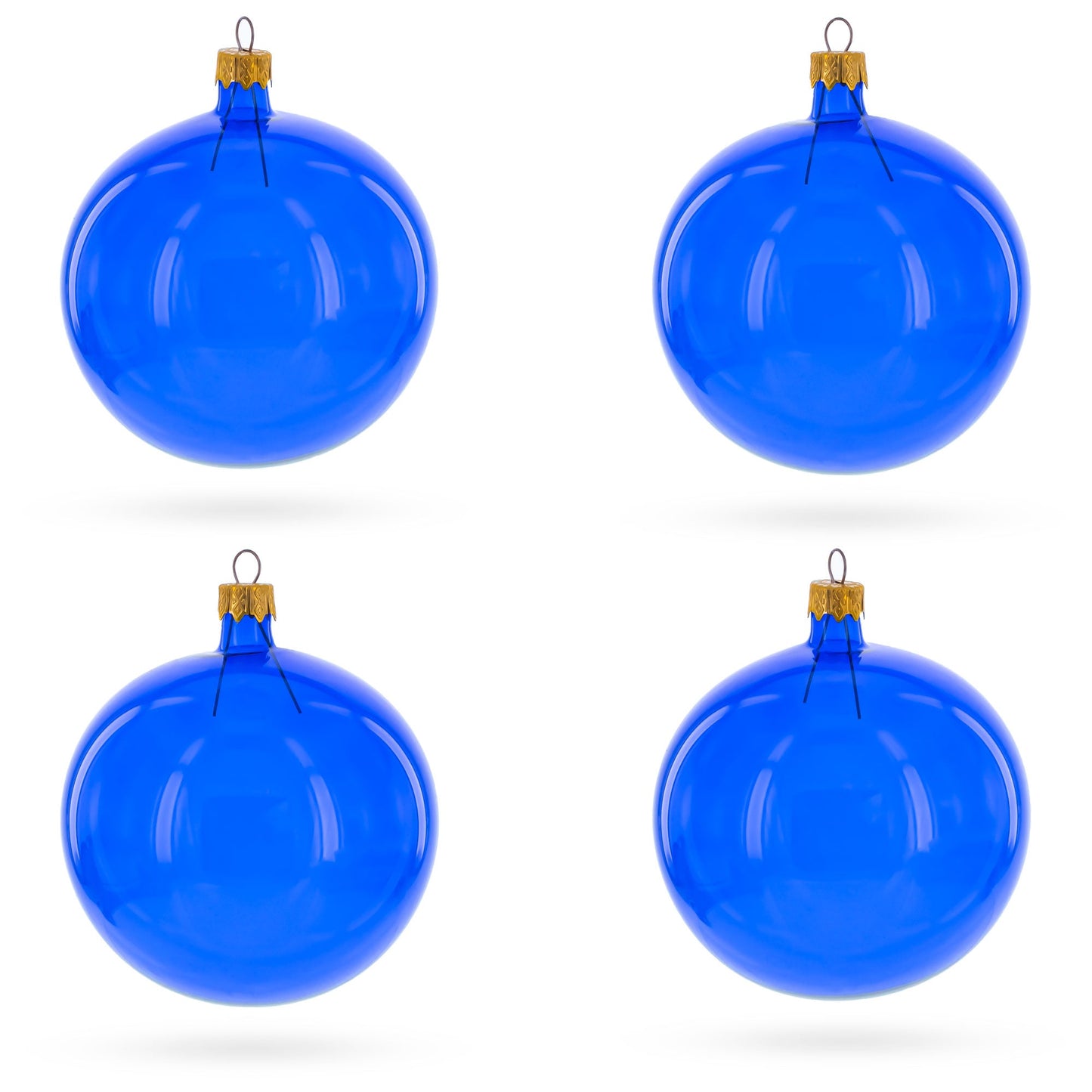 Set of 6 Translucent Glossy Blue Glass Ball Christmas Ornaments 4 Inches
