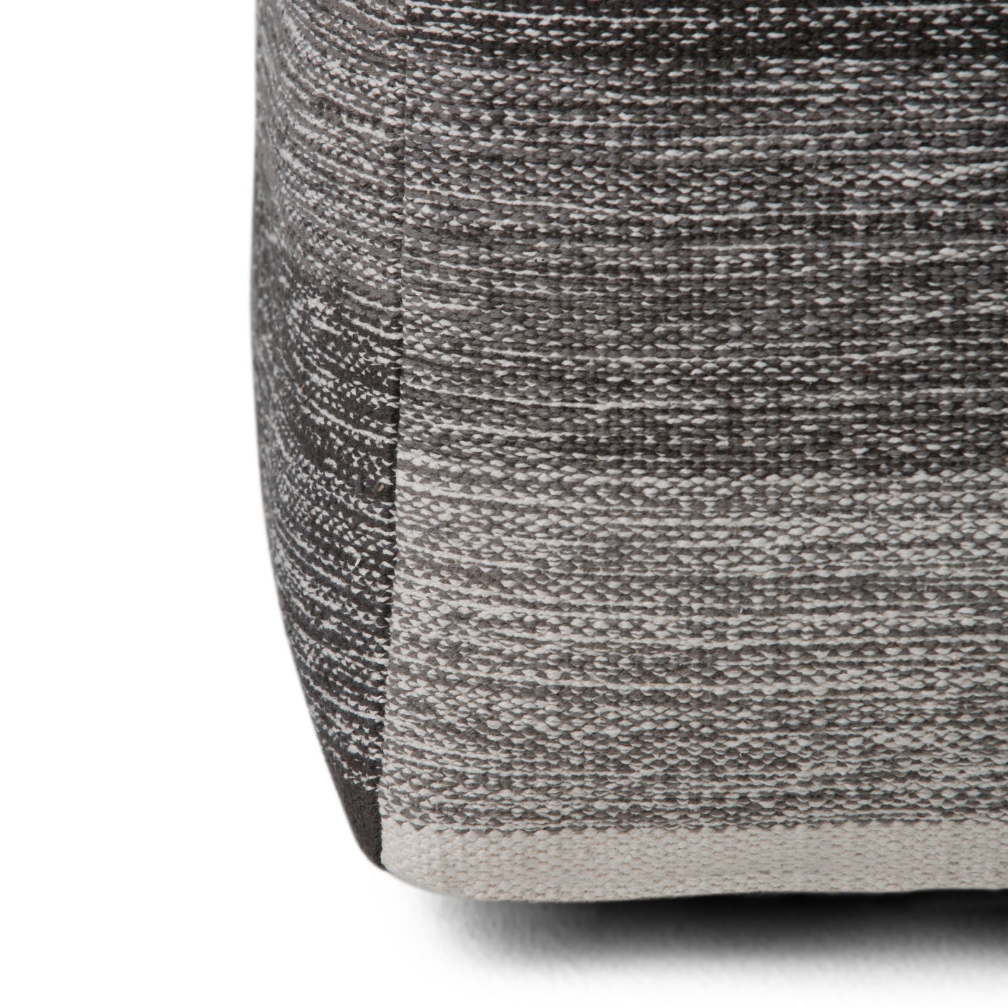 Naya 16 Inch Wide Cube Pouf in Black/Grey Handwoven Cotton