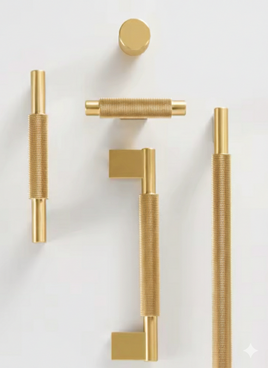 Satin Brass Cabinet Handles - Modern Knurled Solid Brass Pulls – Industrial Chic Hardware