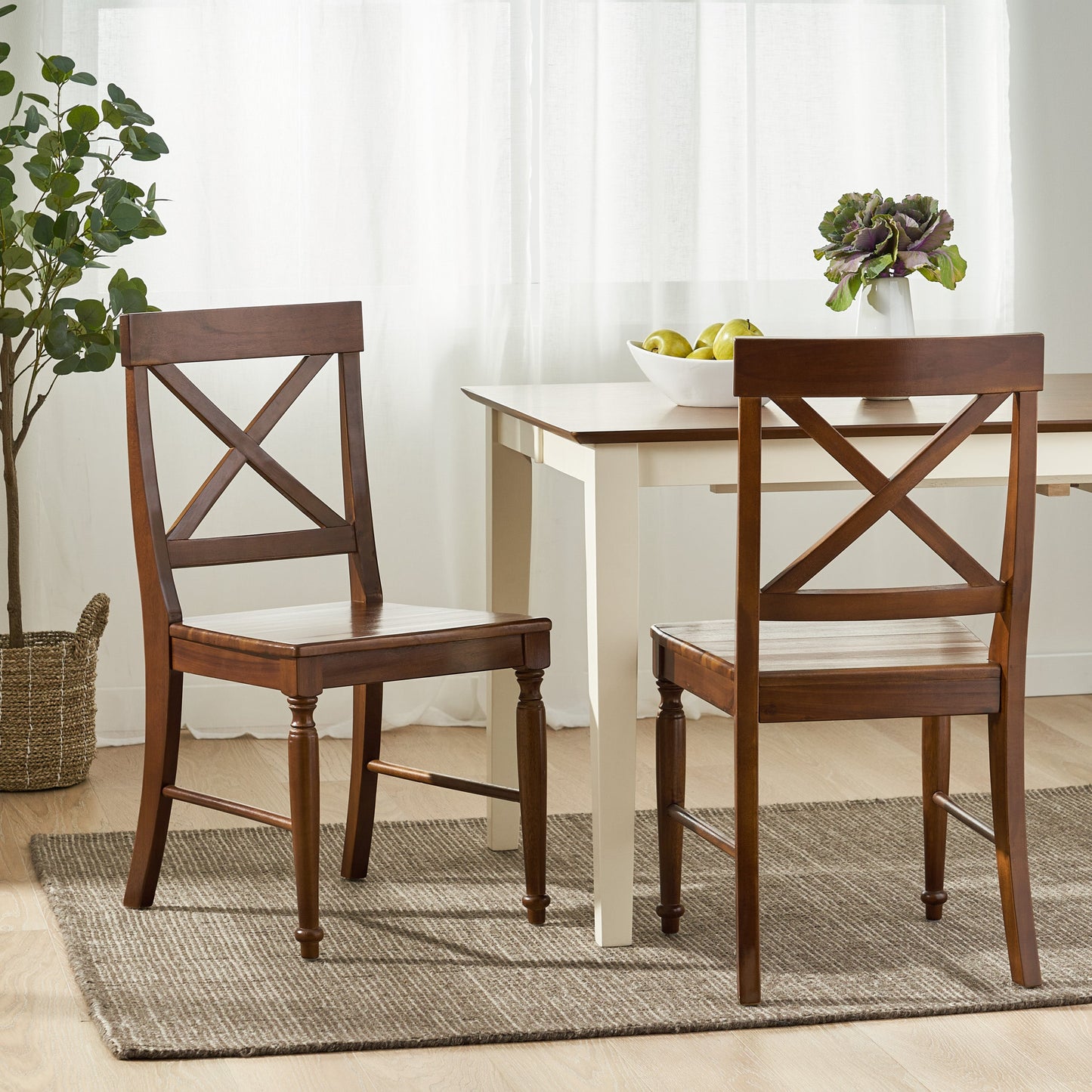 Acacia Wood Dining Chairs, 2-Pcs Set, Dark