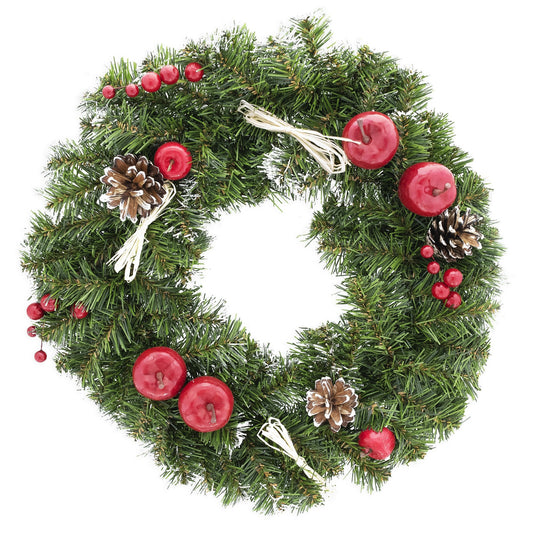 Ukrainian Christmas Wreath w. Frosted Straw Bows, Apples & Pine Cones 16 Inches
