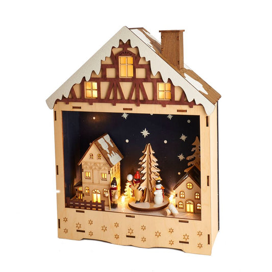 Battery-Operated Wooden Musical LED House