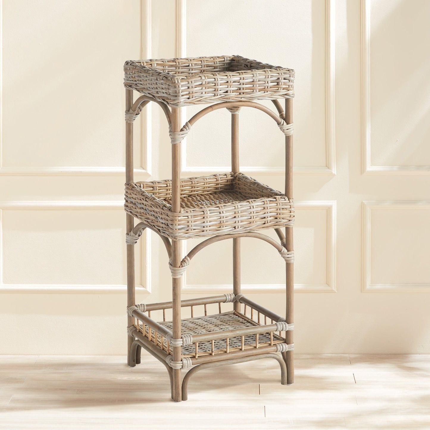 Kubu Rattan Etagere Shelf with Woven Tray Tiers