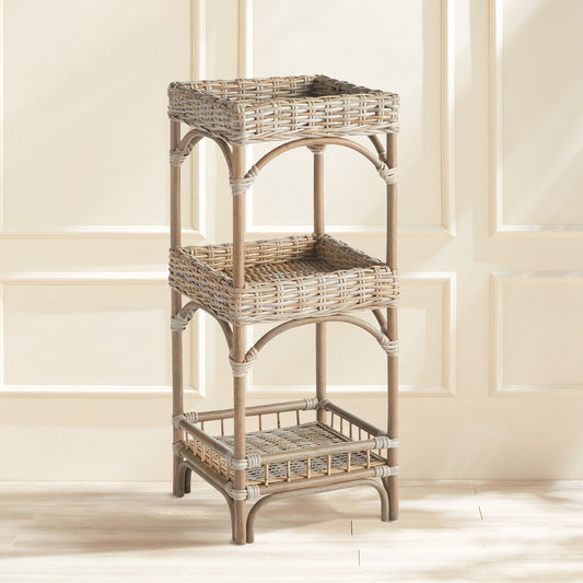 Kubu Rattan Etagere Shelf with Woven Tray Tiers
