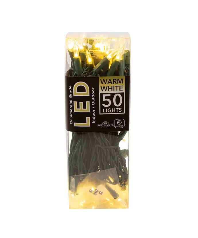 50-Light Warm White Miniature Clear LED String Light Set With Green Wire