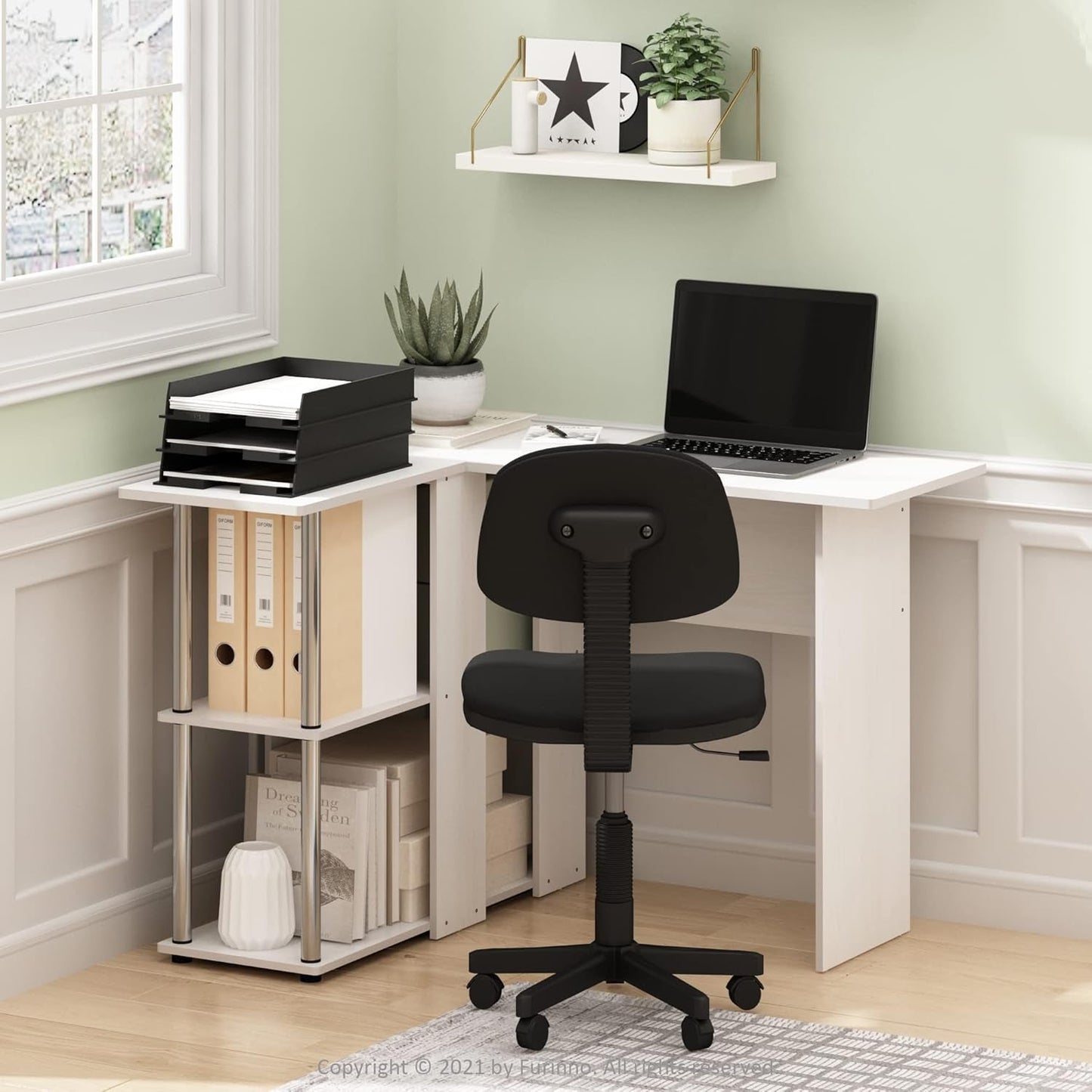 L Shape Desk with Bookshelf for Space Efficiency