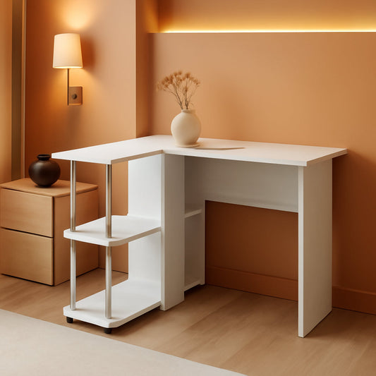 L Shape Desk with Bookshelf for Space Efficiency