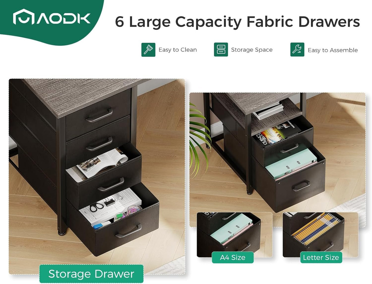 L Shaped Computer Desk with File Cabinet and LED Light