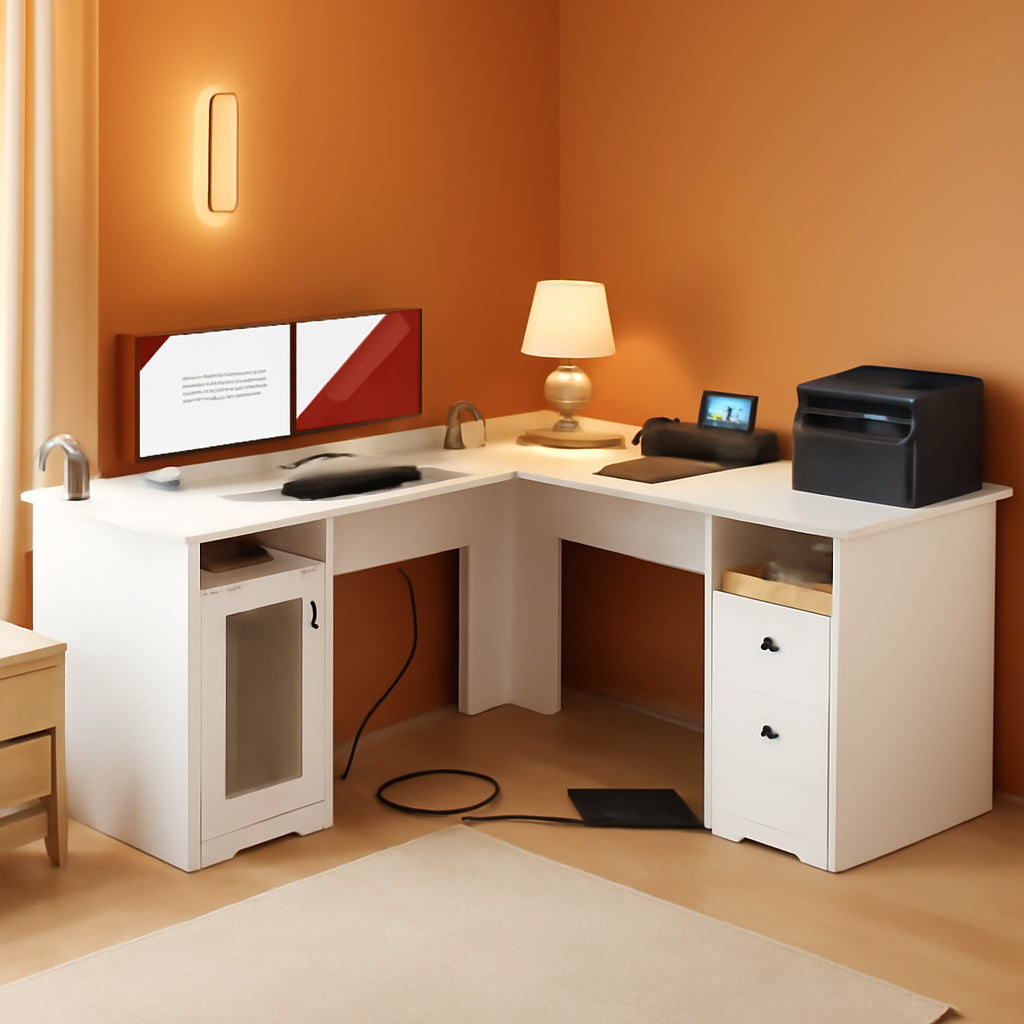 L Shaped Computer Desk with Power Outlets and USB Ports