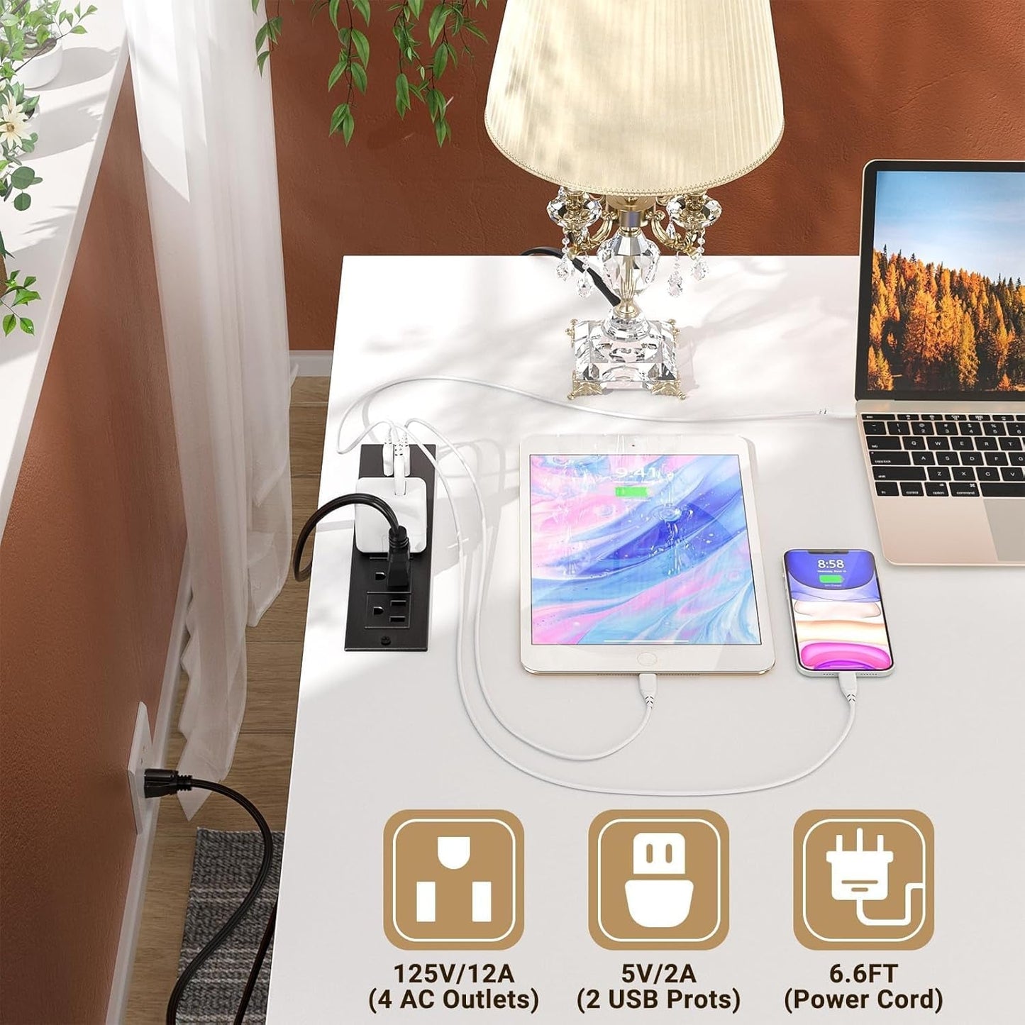 L Shaped Computer Desk with Power Outlets and USB Ports