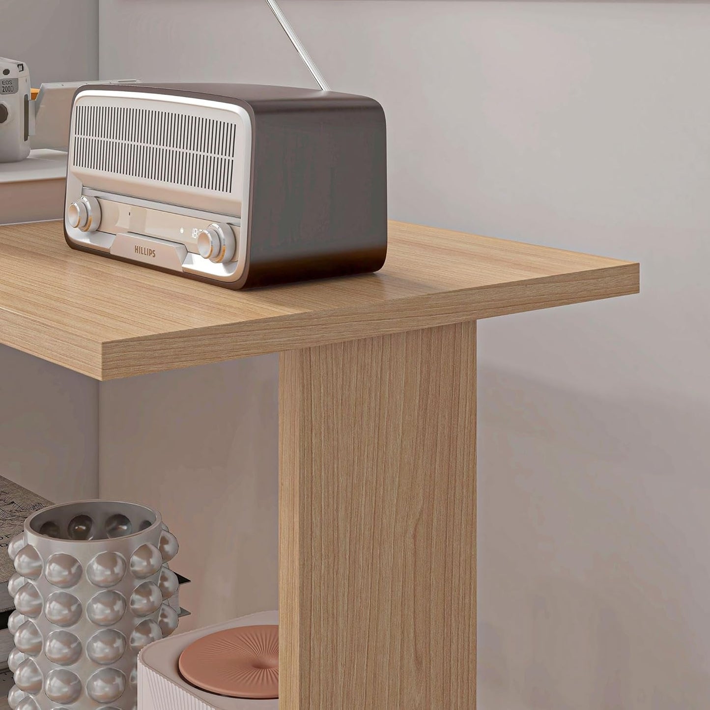 L Shaped Corner Desk With 360 Degree Rotation And Shelves