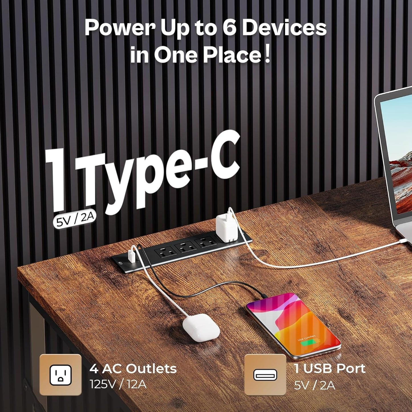 L Shaped Desk with Power Outlets and USB Port