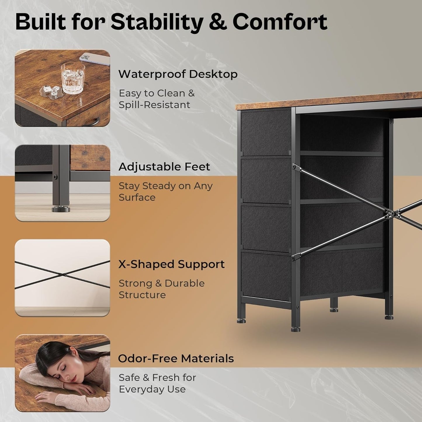L Shaped Desk with Power Outlets and USB Port